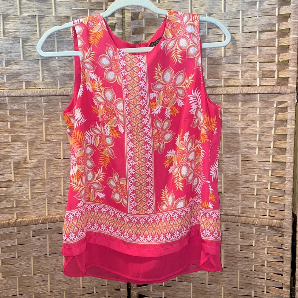 Rose & Olive Top Tropical Sleeveless Lined Blouse